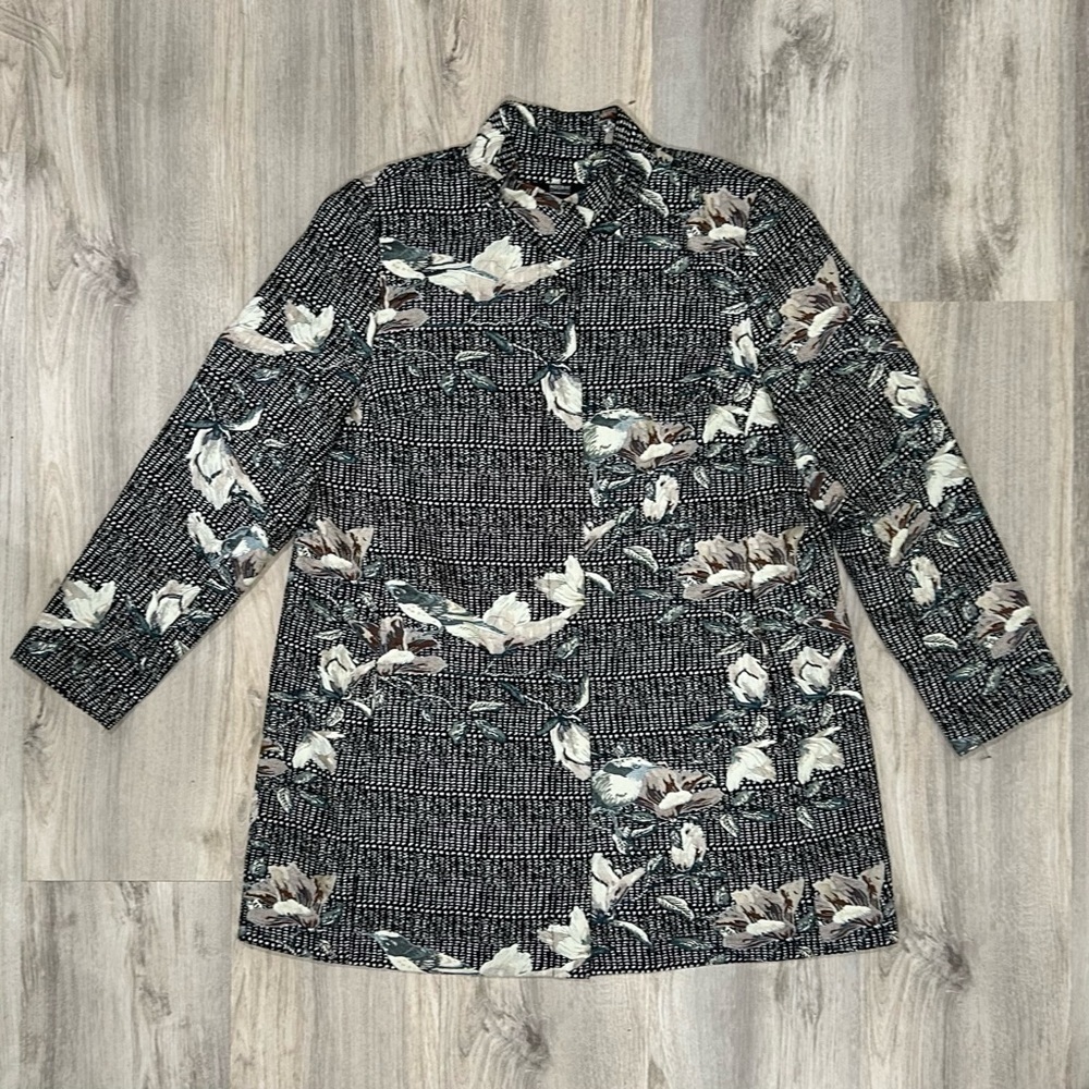 Dennis Basso Madison Ave Woven Floral Check Snap-Front Blazer Jacket Size 16